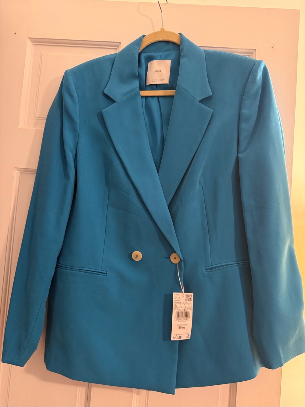 MANGO Teal Double-Breasted Blazer - Women's Jacket